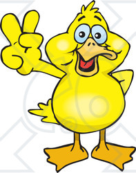 Clipart Illustration of a Peaceful Yellow Duck Smiling And Gesturing The Peace Sign With His Hand