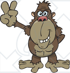 Clipart Illustration of a Peaceful Ape Smiling And Gesturing The Peace Sign With His Hand