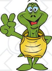 Clipart Illustration of a Peaceful Green Turtle Smiling And Gesturing The Peace Sign