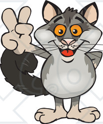 Clipart Illustration of a Peaceful Possum Smiling And Gesturing The Peace Sign