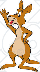 Clipart Illustration of a Friendly Brown Kangaroo Waving Hello