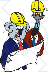 Clipart Illustration of Koala And Emu Architects Discussing Blueprints