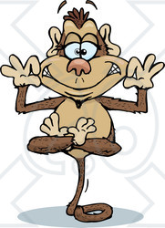 Clipart Illustration of a Silly Monkey Character Balanced On His Tail And Grinning