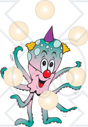 Clipart Illustration of a Bubble Juggling Clown Octopus