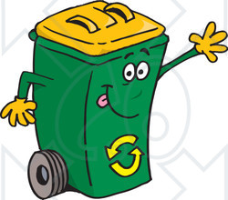 Clipart Illustration of a Waving Friendly Green Recycle Bin With A Yellow Lid