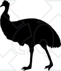 Clipart Illustration of a Black And White Silhouetted Emu