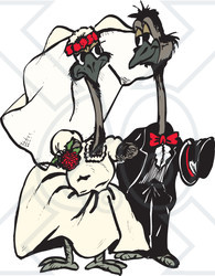 Clipart Illustration of an Emu Bride And Groom Adoring Each Other