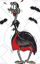 Clipart Illustration of a Vampire Emu Bird And Bats