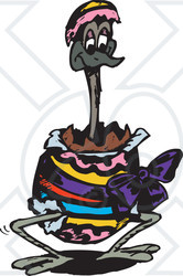 Clipart Illustration of an Emu Bird Hatching From An Easter Egg