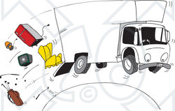 Clipart Illustration of a Moving Truck Speeding Over A Hill, Furniture Spilling Out Of The Back