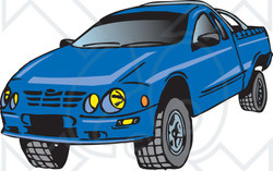 Clipart Illustration of a Blue Ute Vehicle With Tough Tires