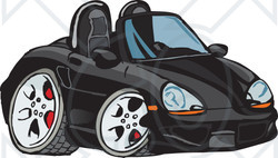 Clipart Illustration of a Cute Compact Black Convertible Porche Sports Car