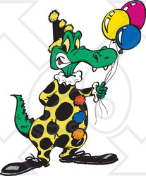 Clipart Illustration of a Birthday Party Crocodile Clown Holding Balloons