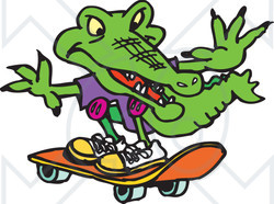 Clipart Illustration of a Green Croc Skateboarding