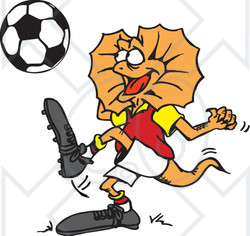 Clipart Illustration of a Frill Lizard Kicking A Soccer Ball