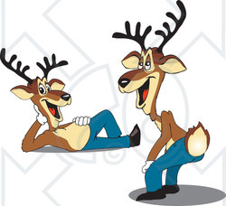 Clipart Illustration of Two Laughing Reindeer