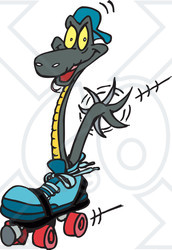 Clipart Illustration of a Snake Using His Tail To Propel A Roller Skate