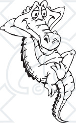 Clipart Illustration of a Black And White Crocodile Relaxing