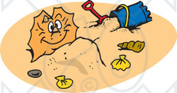 Clipart Illustration of a Happy Frill Lizard Buried On A Sandy Beach