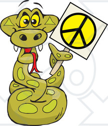 Clipart Illustration of a Peaceful Python Snake Holding a Peace Sign