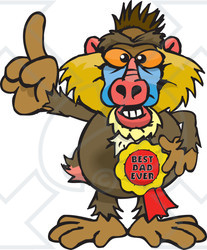 Royalty-free (RF) Clipart Illustration of a Baboon Character Wearing A Best Dad Ever Ribbon