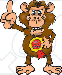 Royalty-free (RF) Clipart Illustration of a Chimpanzee Character Wearing A Best Dad Ever Ribbon