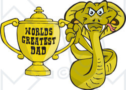 Royalty-free (RF) Clipart Illustration of a Cobra Snake Character Holding A Golden Worlds Greatest Dad Trophy