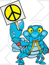 Royalty-free (RF) Clipart Illustration of a Peaceful Crawdad Holding A Peace Sign