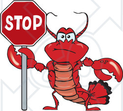 Royalty-Free (RF) Clipart Illustration of an Angry Lobster Holding Up A Stop Sign