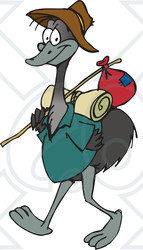 Royalty-Free (RF) Clipart Illustration of a Vagrant Emu Carrying A Sack And Swag