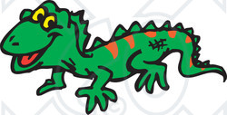 Royalty-Free (RF) Clipart Illustration of a Happy Green Lizard With Orange Stripes