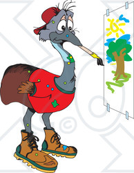 Royalty-Free (RF) Clipart Illustration of an Emu Painting A Picture