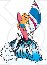 Royalty-Free (RF) Clipart Illustration of a Frill Lizard Wind Surfing On A Wave