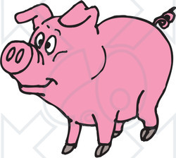 Royalty-Free (RF) Clipart Illustration of a Pink Curly Tailed Piggy Looking Left